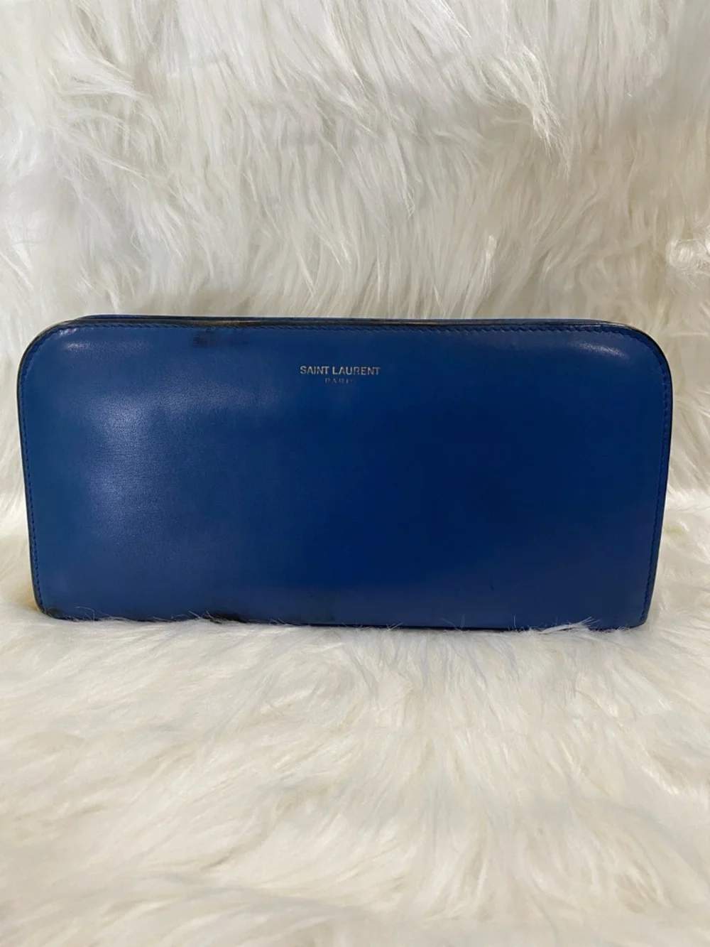 Saint Laurent Cobalt Blue Smooth Leather Zip-Around Wallet - Picture 2 of 9